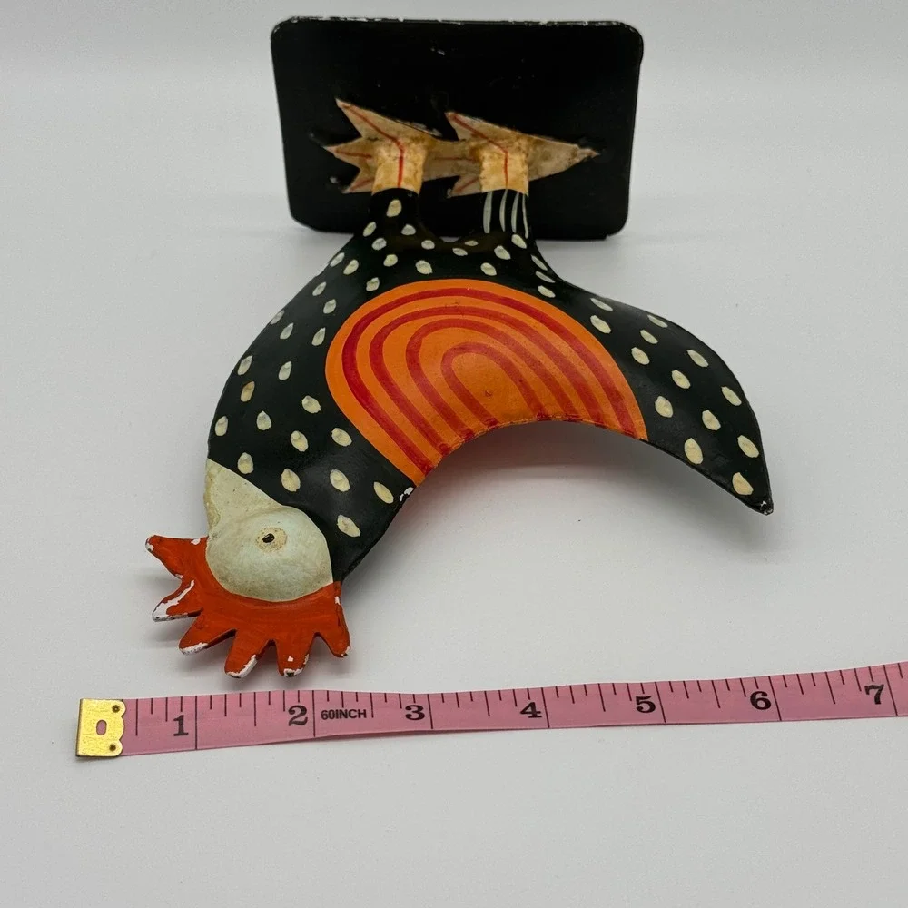 Vintage Pier 1 Metal Rooster Figurine Hand Painted Polka Dot Farmhouse 8